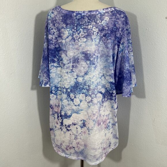 Concepts Blouse Womens XXL Multi Floral Rhinestone Flutter Sleeve High Low Top - Picture 4 of 9